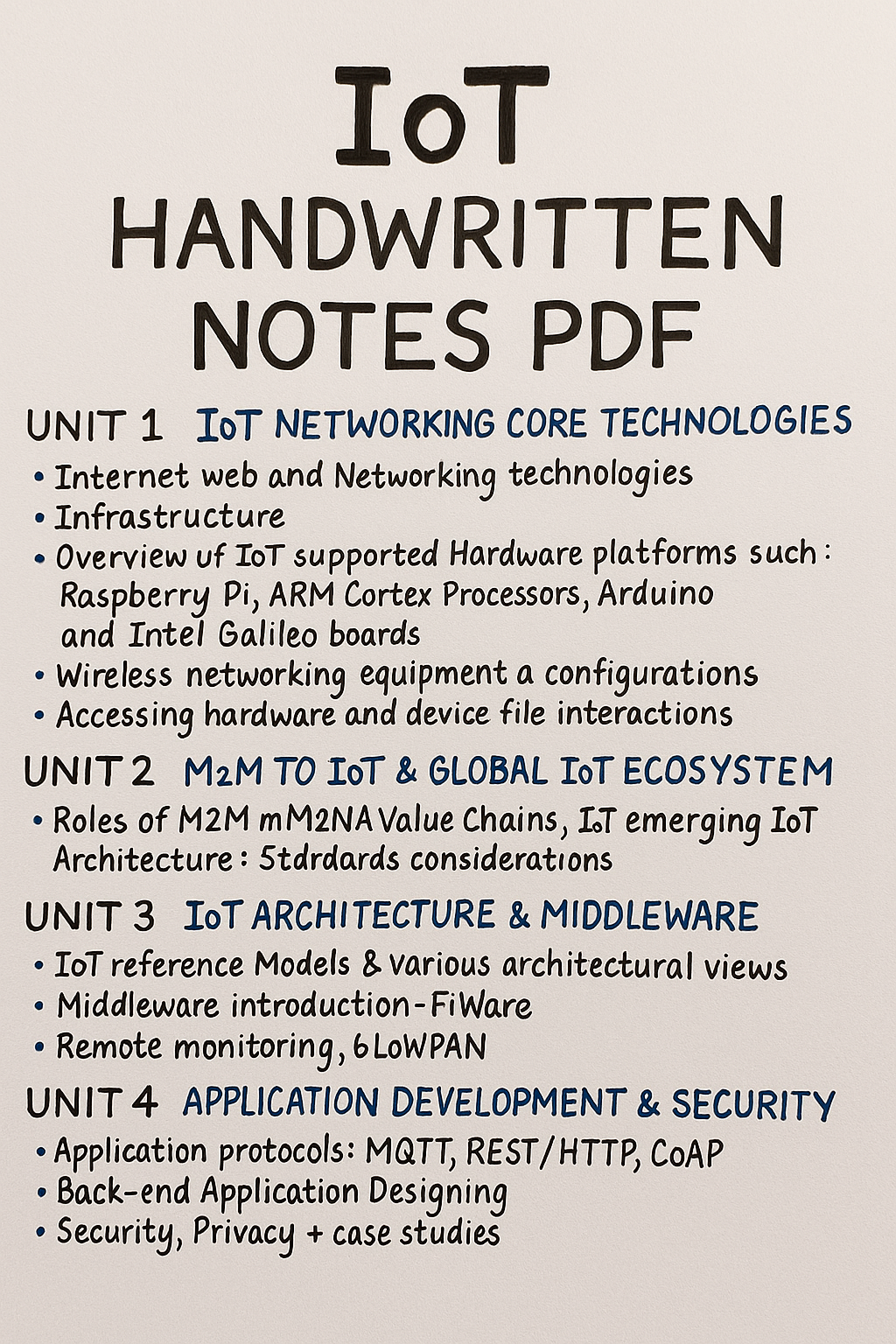 Free IoT Handwritten Notes PDF – IoT Architecture, Protocols, Security, and Development